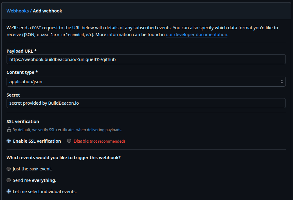 GitHub Add Webhook Interface